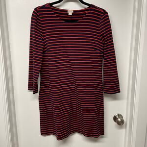 J.Crew Womens Striped Stretch Cotton Shift Dress 3/4 Sleeve Blue Red Size Small